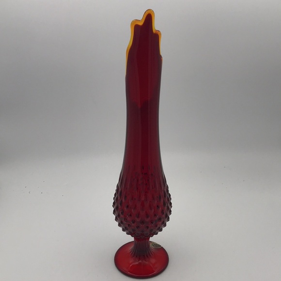 VTG MCM Fenton Ruby Red Amberina Hobnail 15" Swung Vase w/ Original Sticker - Picture 7 of 14